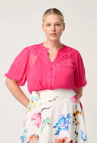 Once Was - Selini Braided Viscose Chiffon Blouse - CELOSIA PINK