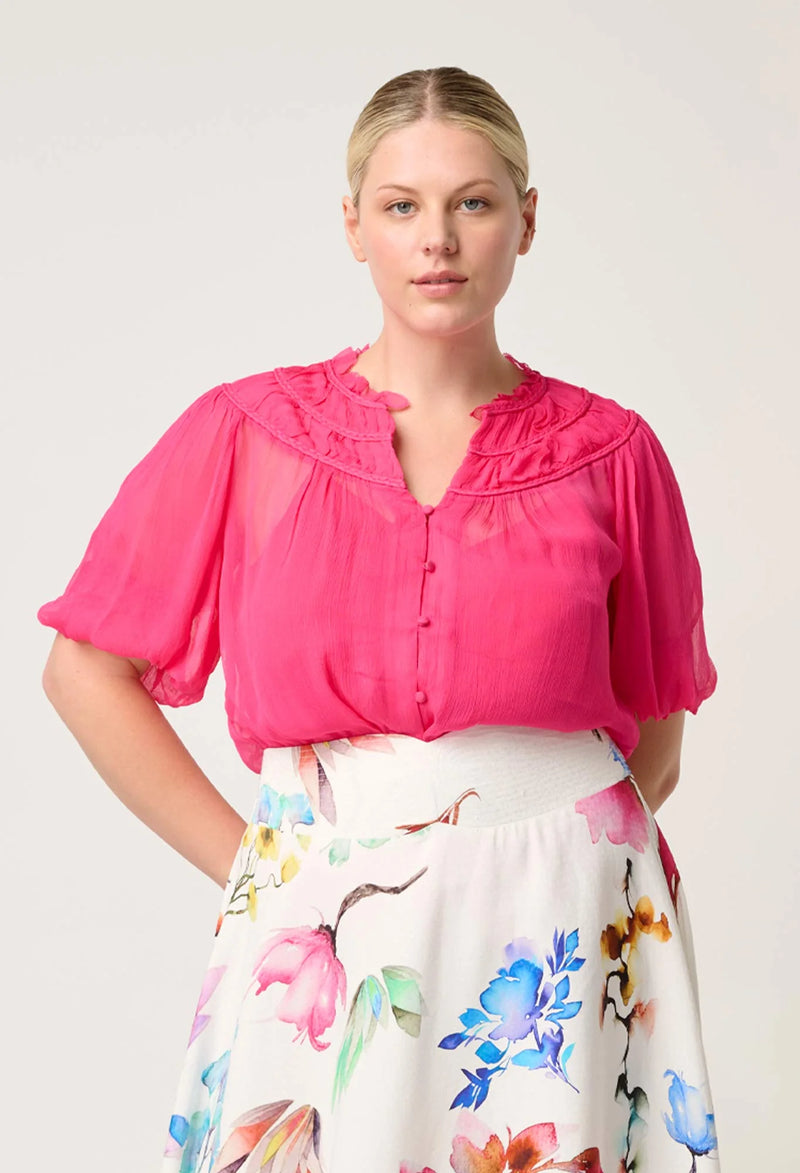Once Was - Selini Braided Viscose Chiffon Blouse - CELOSIA PINK