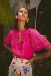 Once Was - Selini Braided Viscose Chiffon Blouse - CELOSIA PINK