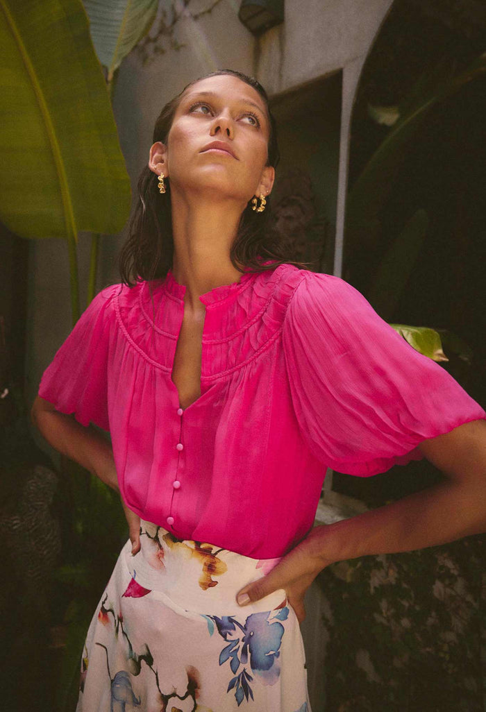 Once Was - Selini Braided Viscose Chiffon Blouse - CELOSIA PINK