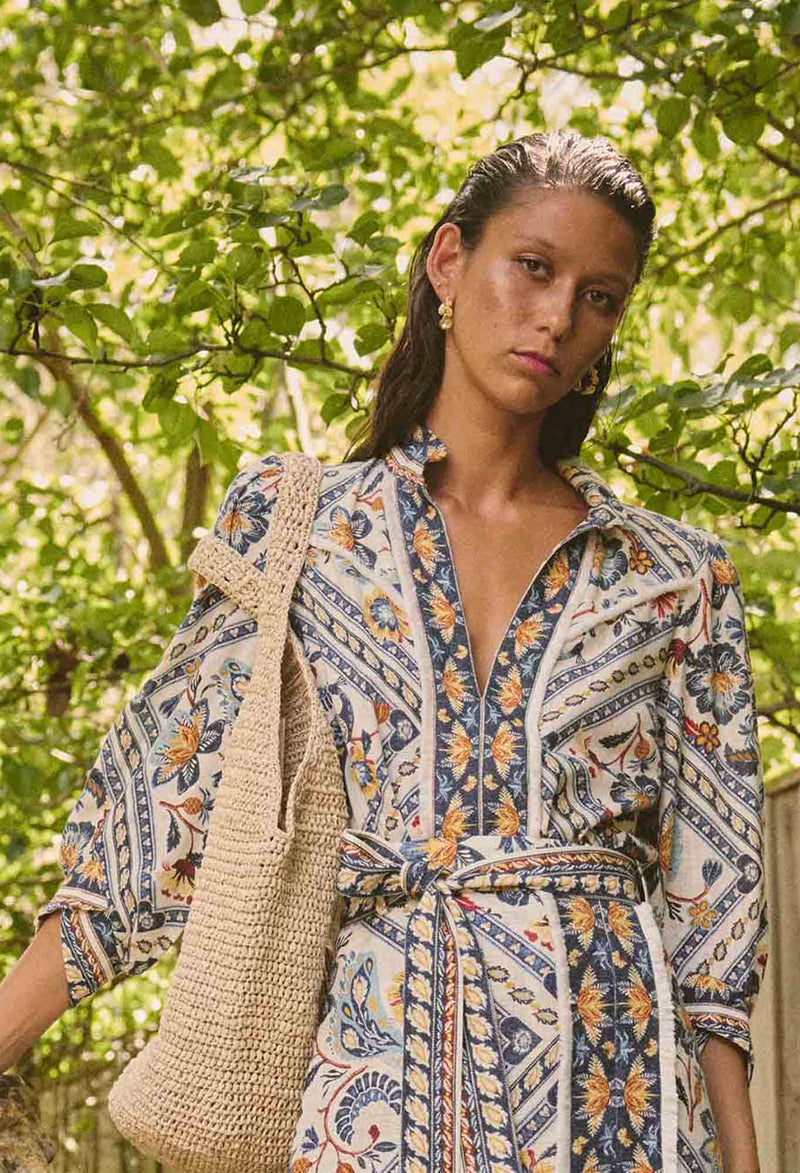 Once Was - Alexis Linen Viscose Fringe Shirt in Petinos Floros