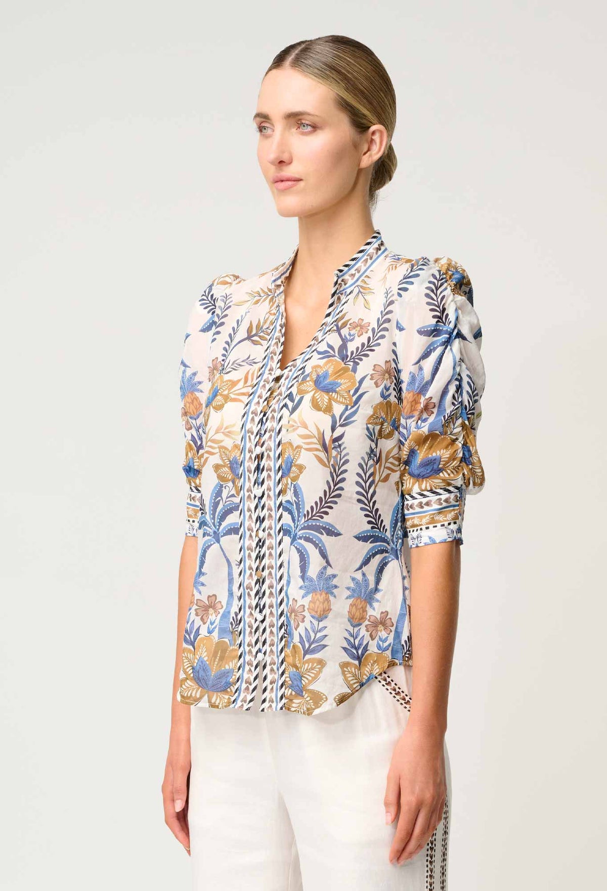Once Was - Calantha Cotton Silk Shirt in Golden Medina.