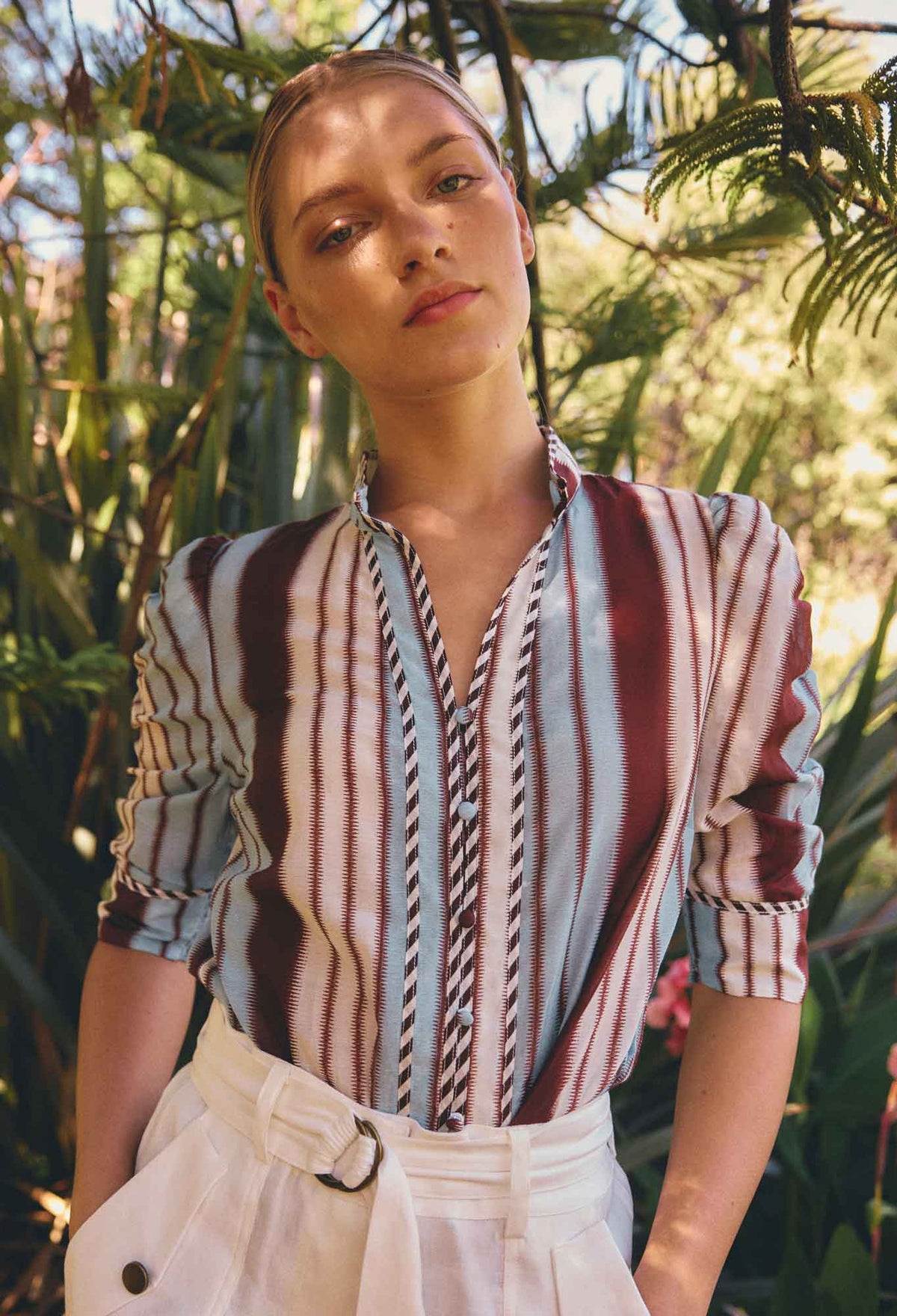 Once Was Calantha Cotton Silk Shirt in Iridescent Stripe