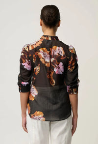 Once Was - Calantha Cotton Silk Ruched Sleeve Shirt - Sunset Orchid