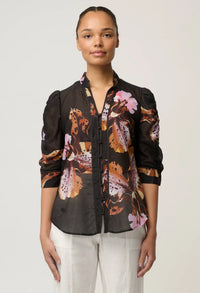 Once Was - Calantha Cotton Silk Ruched Sleeve Shirt - Sunset Orchid