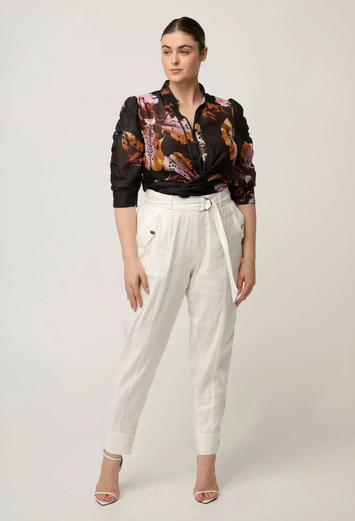 Once Was - Calantha Cotton Silk Ruched Sleeve Shirt - Sunset Orchid