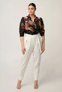 Once Was - Calantha Cotton Silk Ruched Sleeve Shirt - Sunset Orchid