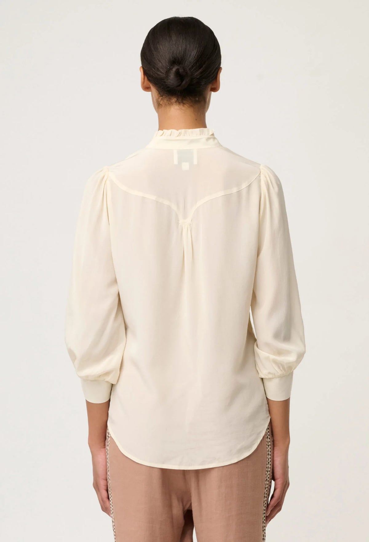 Once Was - Chloe Silk Criss Cross Cuffed Shirt in Cloud
