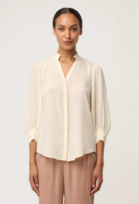 Once Was - Chloe Silk Criss Cross Cuffed Shirt in Cloud