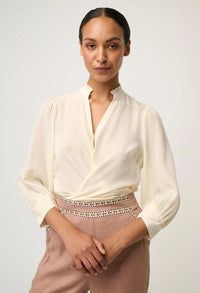 Once Was - Chloe Silk Criss Cross Cuffed Shirt in Cloud