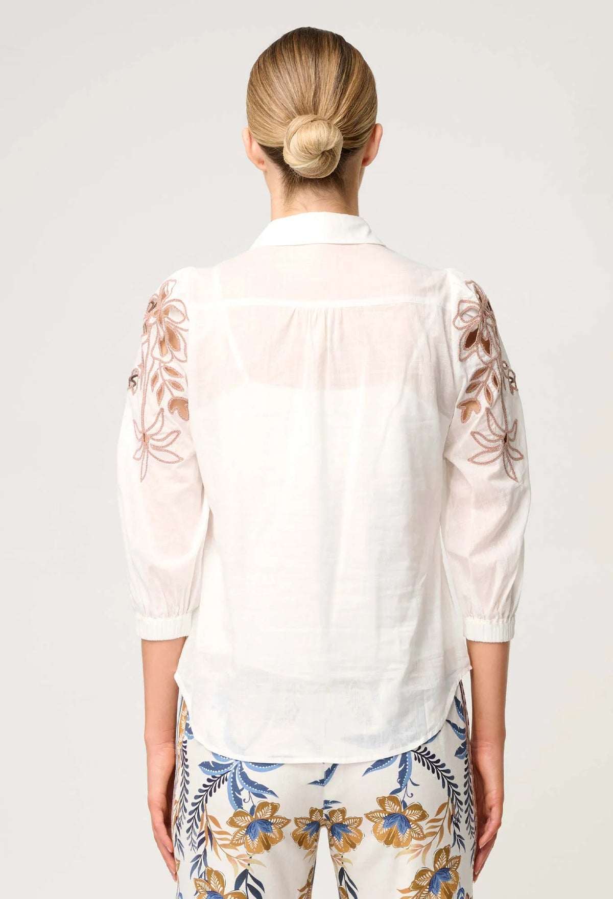 Once Was - Callisto Cotton Embroidered Shirt in Ivory-Dune