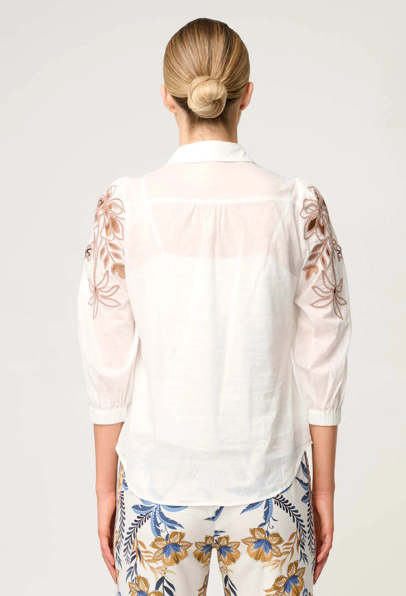 Once Was - Callisto Cotton Embroidered Shirt in Ivory-Dune