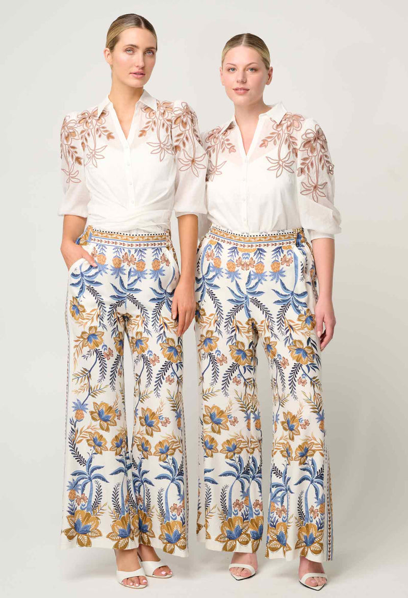 Once Was - Callisto Cotton Embroidered Shirt in Ivory-Dune