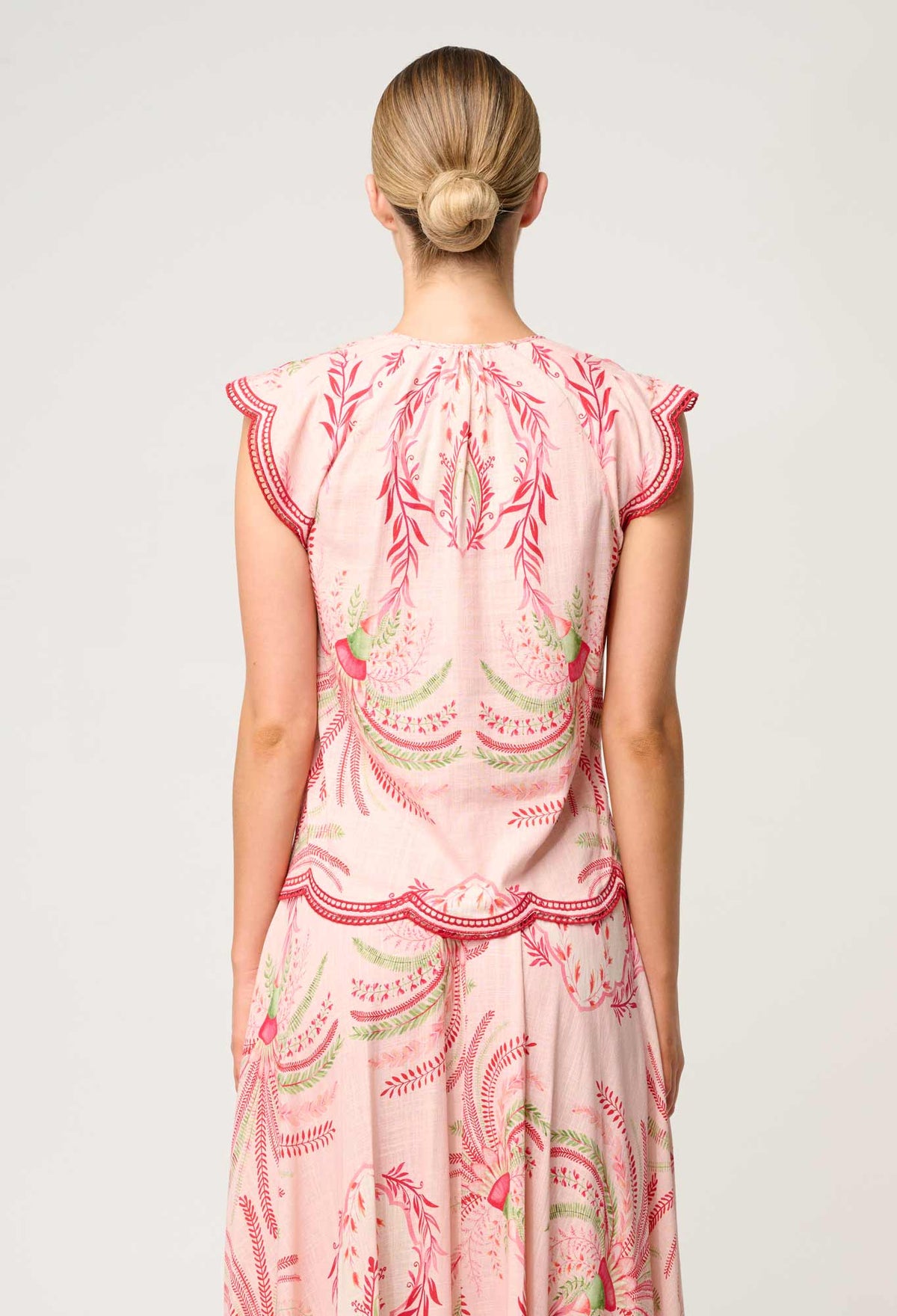 Once Was - Aseel Linen Viscose Embroidered Top in Palmarosa