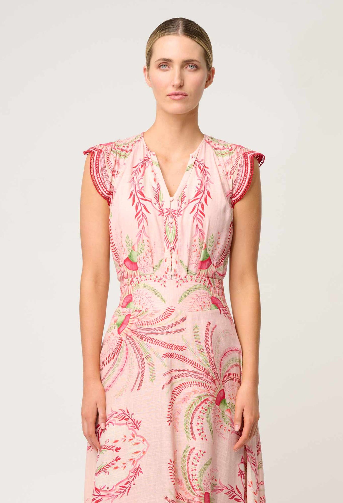 Once Was - Aseel Linen Viscose Embroidered Top in Palmarosa