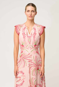 Once Was - Aseel Linen Viscose Embroidered Top in Palmarosa