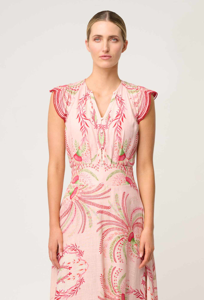 Once Was - Aseel Linen Viscose Embroidered Top in Palmarosa