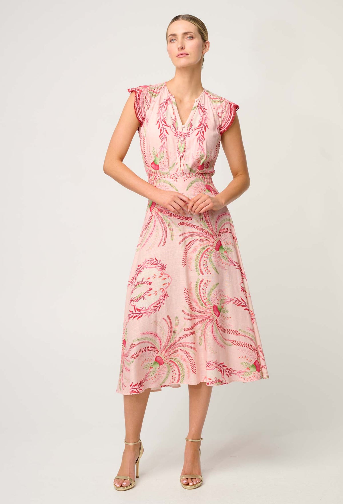 Once Was - Aseel Linen Viscose Embroidered Top in Palmarosa