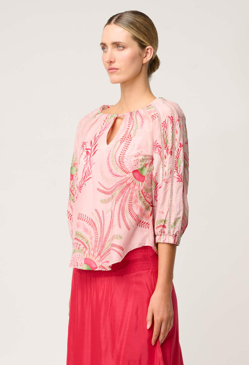 Once Was - Sakina Cotton Silk Blouse in Palmarosa