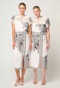 Once Was - Zenobia Contrast Trim Viscose Skirt - Ivory Casablanca