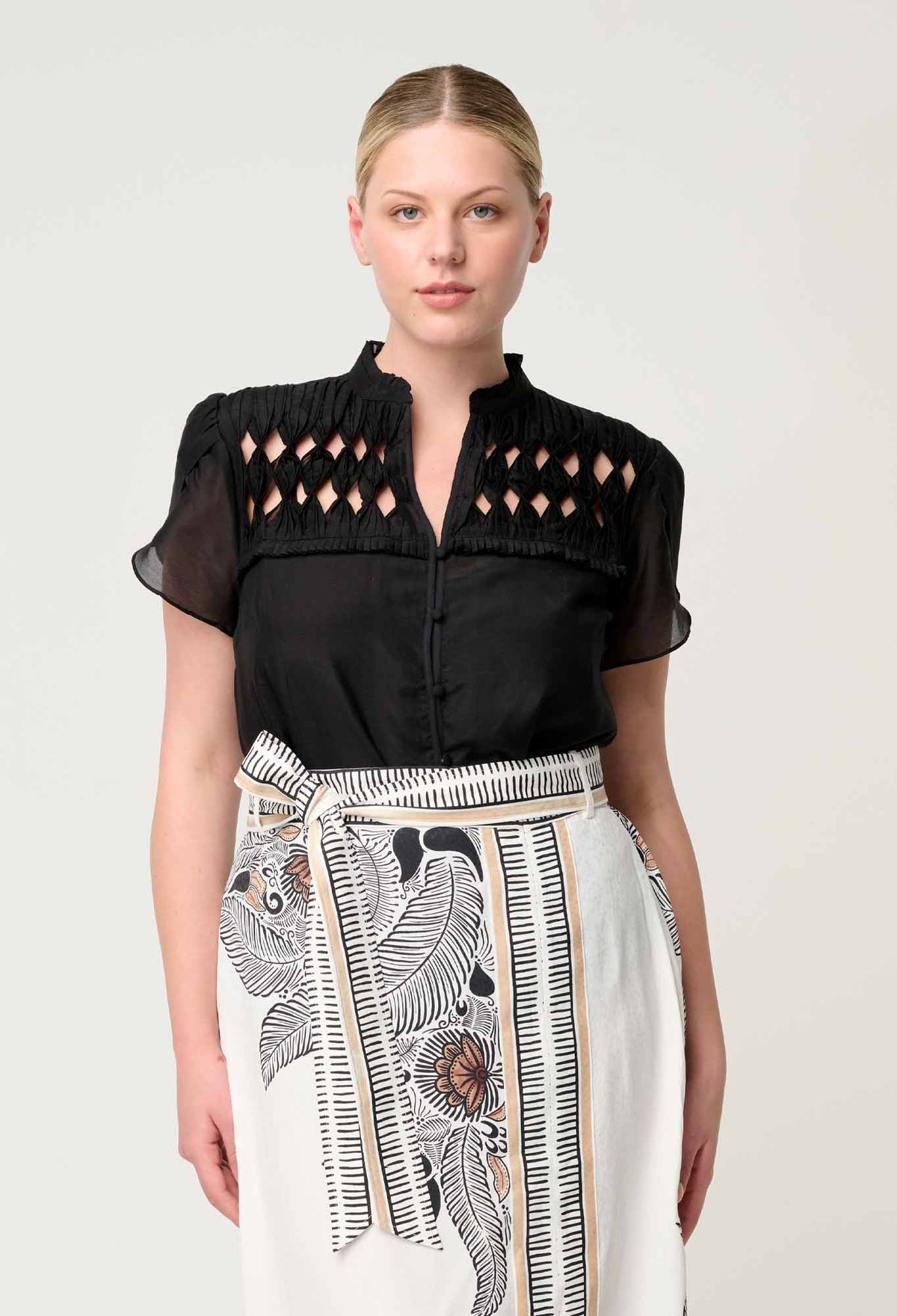 Once Was - Dalia Diamond Smock Yoke Silk Cotton Blouse