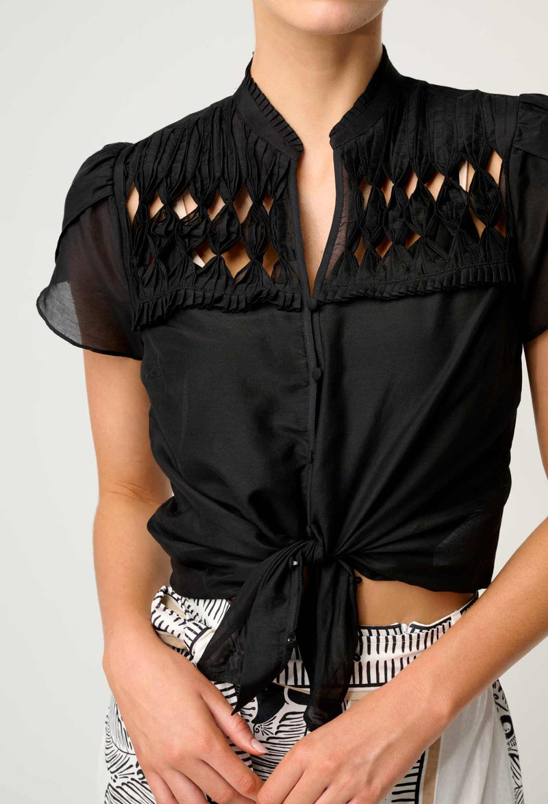 Once Was - Dalia Diamond Smock Yoke Silk Cotton Blouse