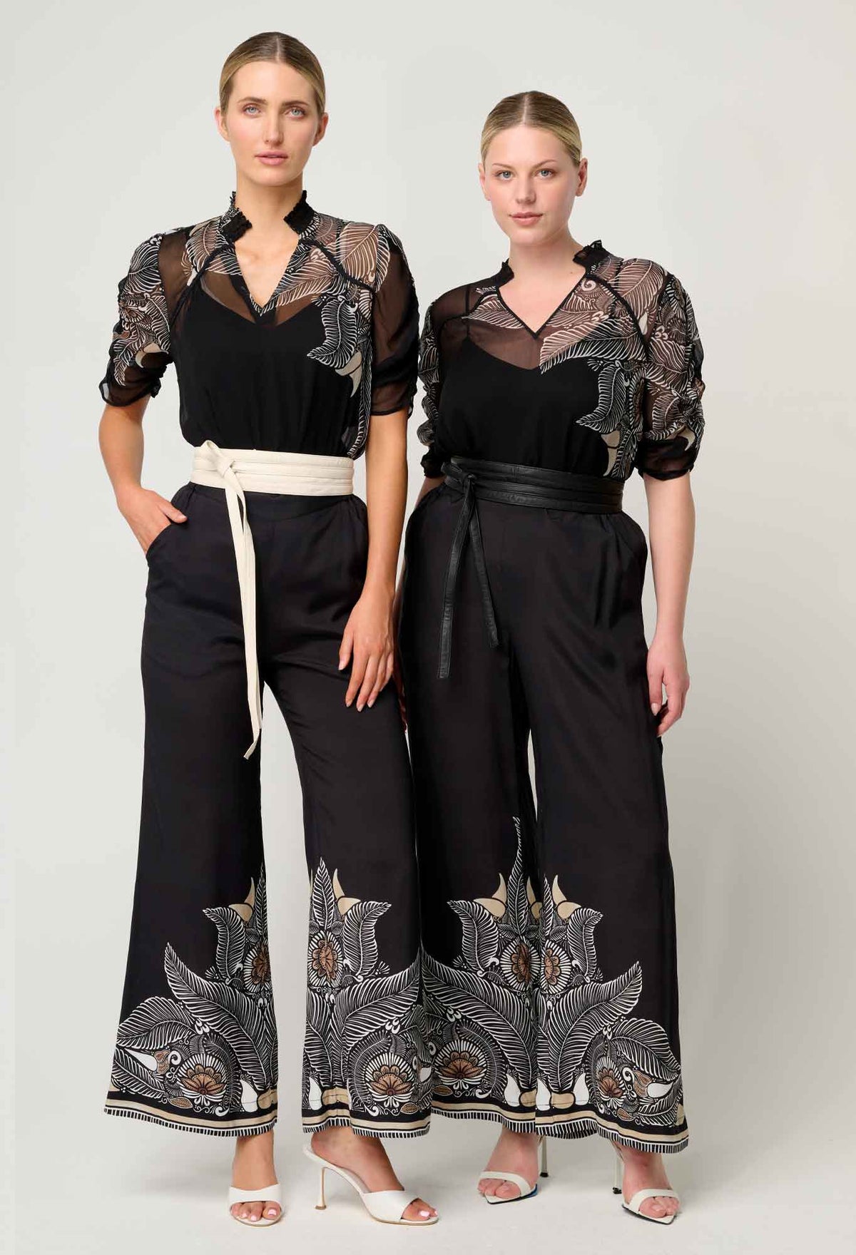 Once Was - Samira Viscose Chiffon Placement Print Ruched Sleeve Blouse