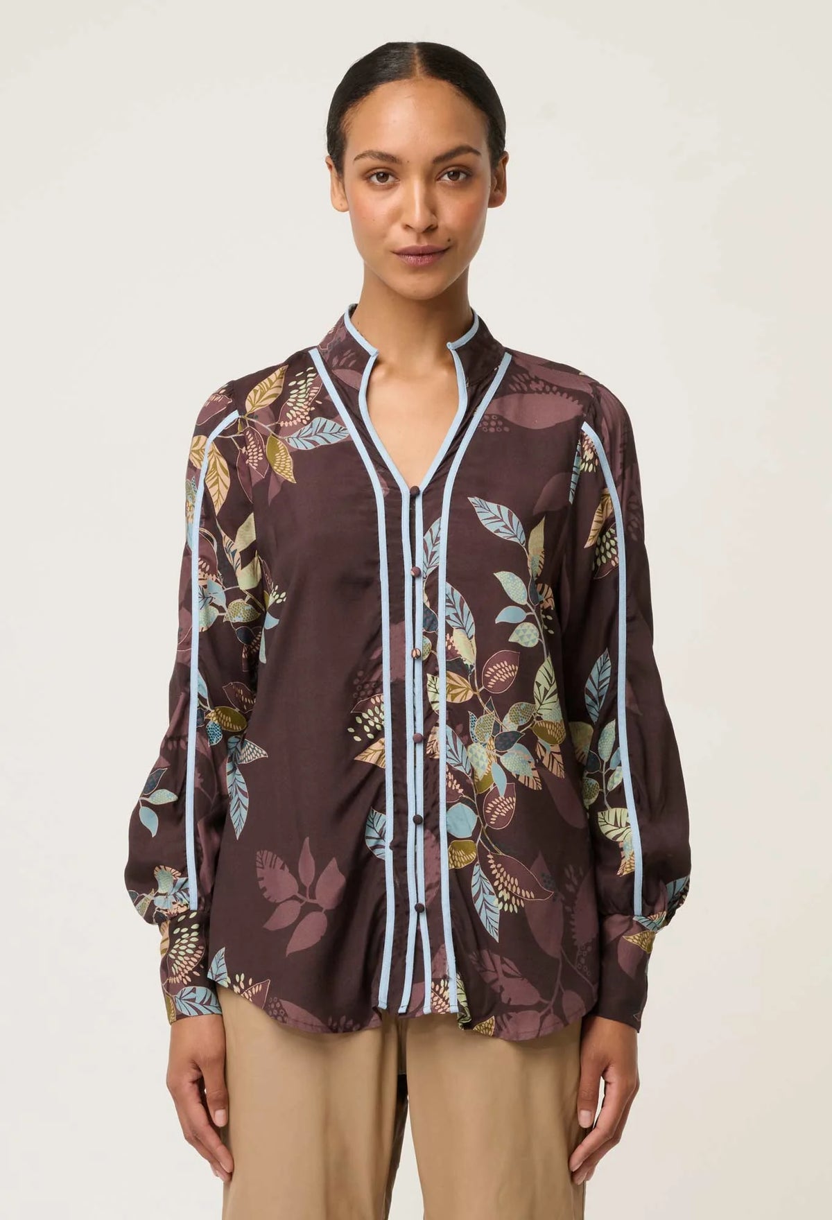Once Was - Asher Contrast Trim Viscose Faille Shirt,