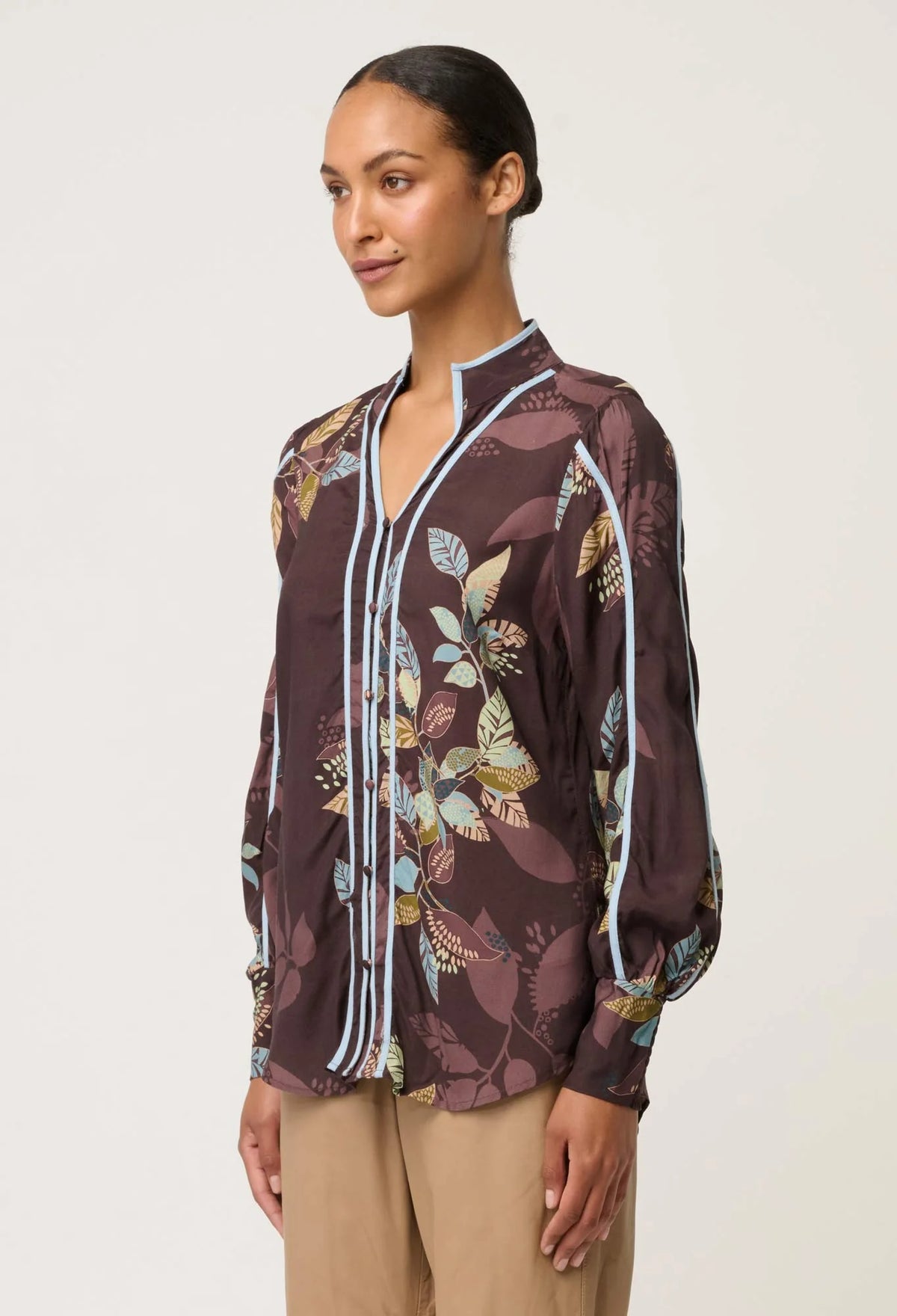 Once Was - Asher Contrast Trim Viscose Faille Shirt,