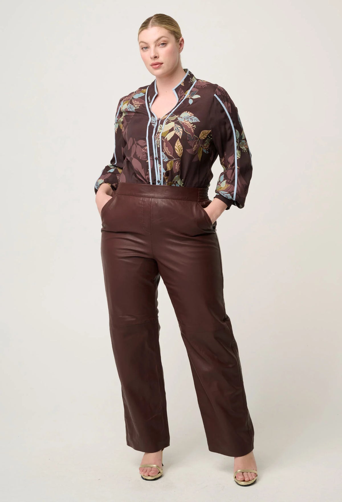 Once Was - Joan Leather Elasticated Waist Straight Leg Pant in Oxblood