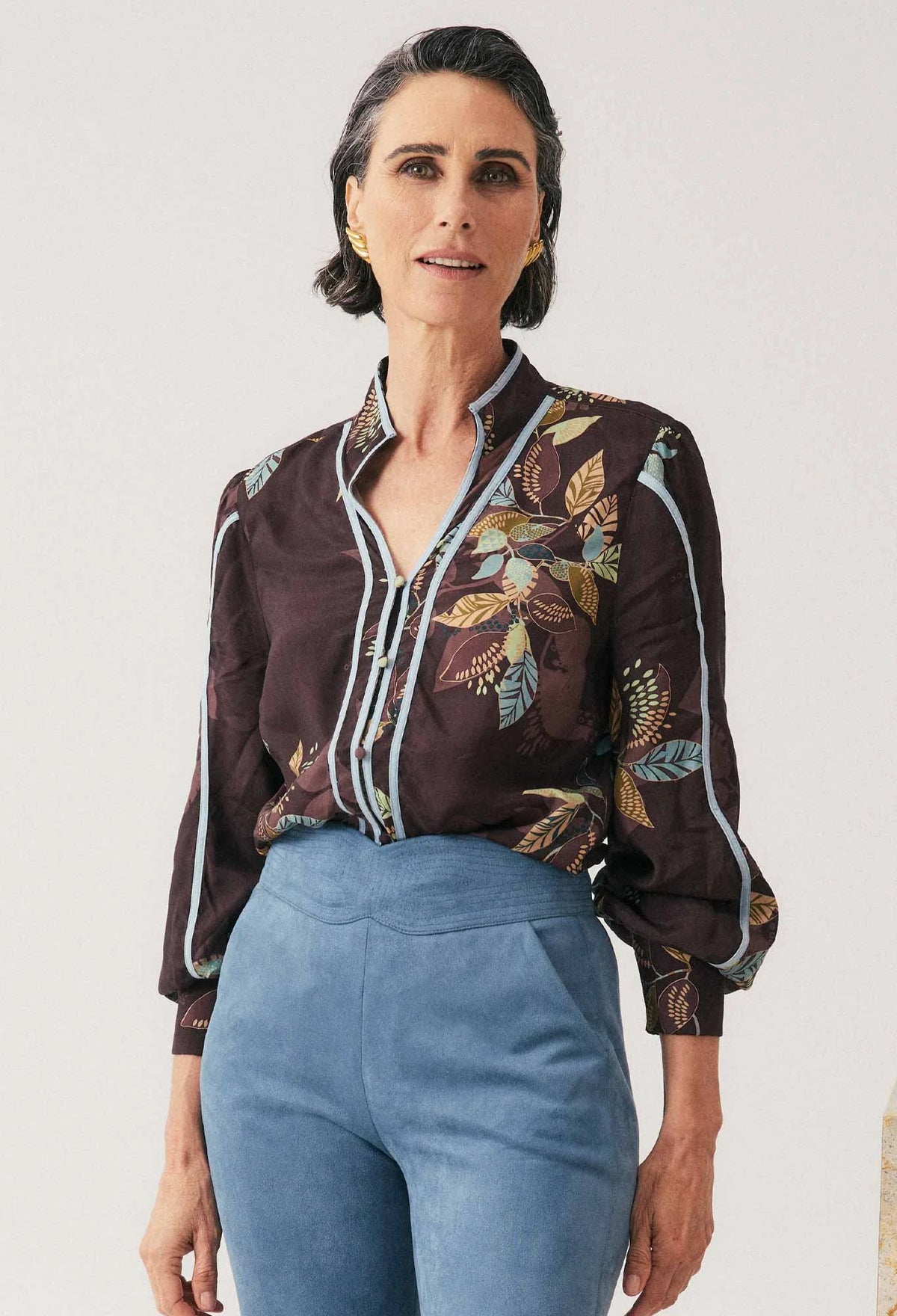 Once Was - Asher Contrast Trim Viscose Faille Shirt,
