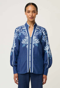 Once Was - Asher Viscose Faille Shirt Moonlit Batik