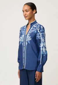 Once Was - Asher Viscose Faille Shirt Moonlit Batik