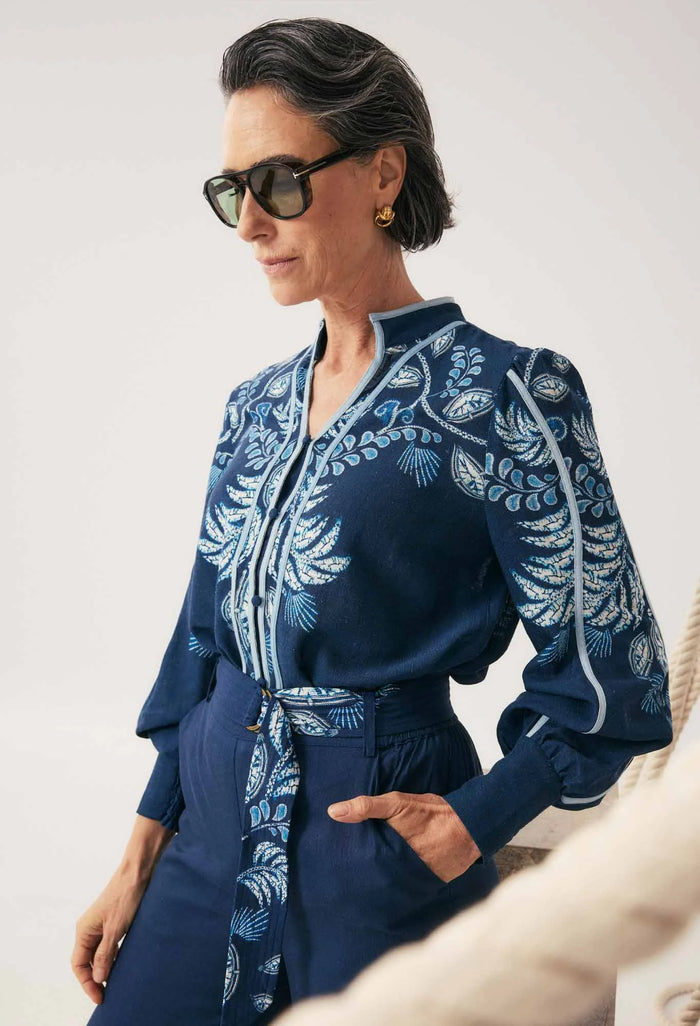 Once Was - Asher Viscose Faille Shirt Moonlit Batik