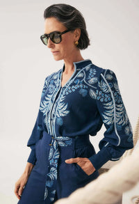 Once Was - Asher Viscose Faille Shirt Moonlit Batik
