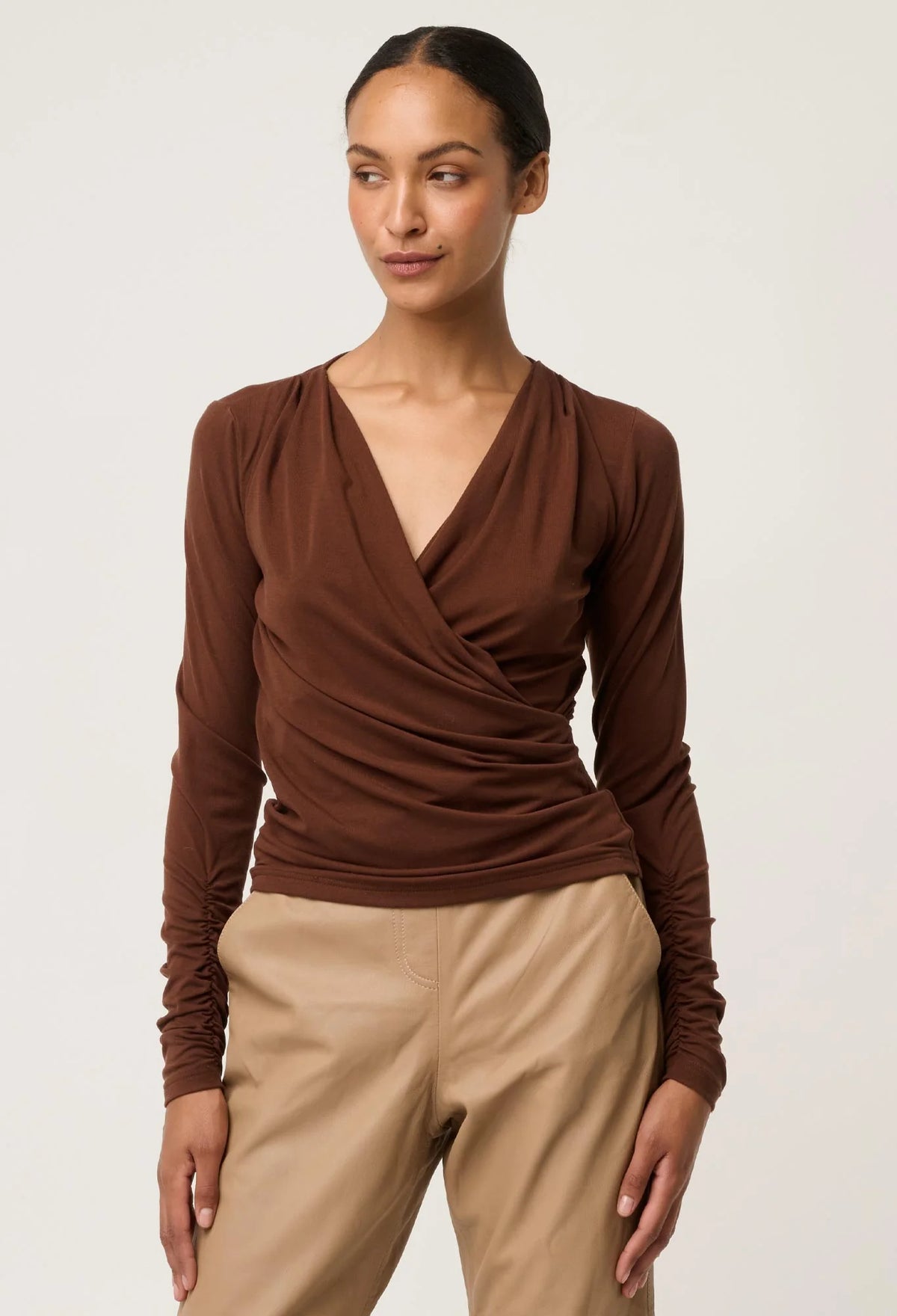 Once Was Aster Stretch Wrap Top - Mocha