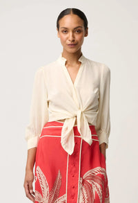 Once Was - Chloe Silk Criss Cross Cuffed Shirt in Cloud