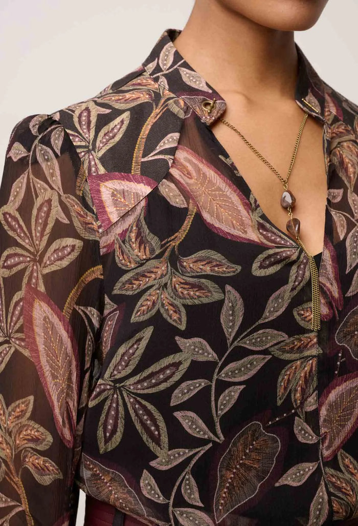 Once Was - Freya Sheer Viscose Blouse Dark Tropique