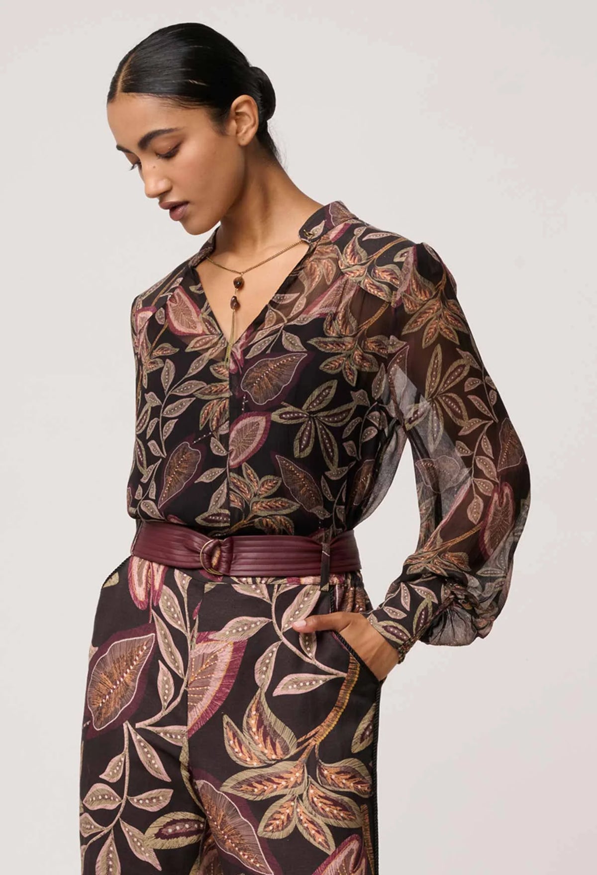 Once Was - Freya Sheer Viscose Blouse Dark Tropique