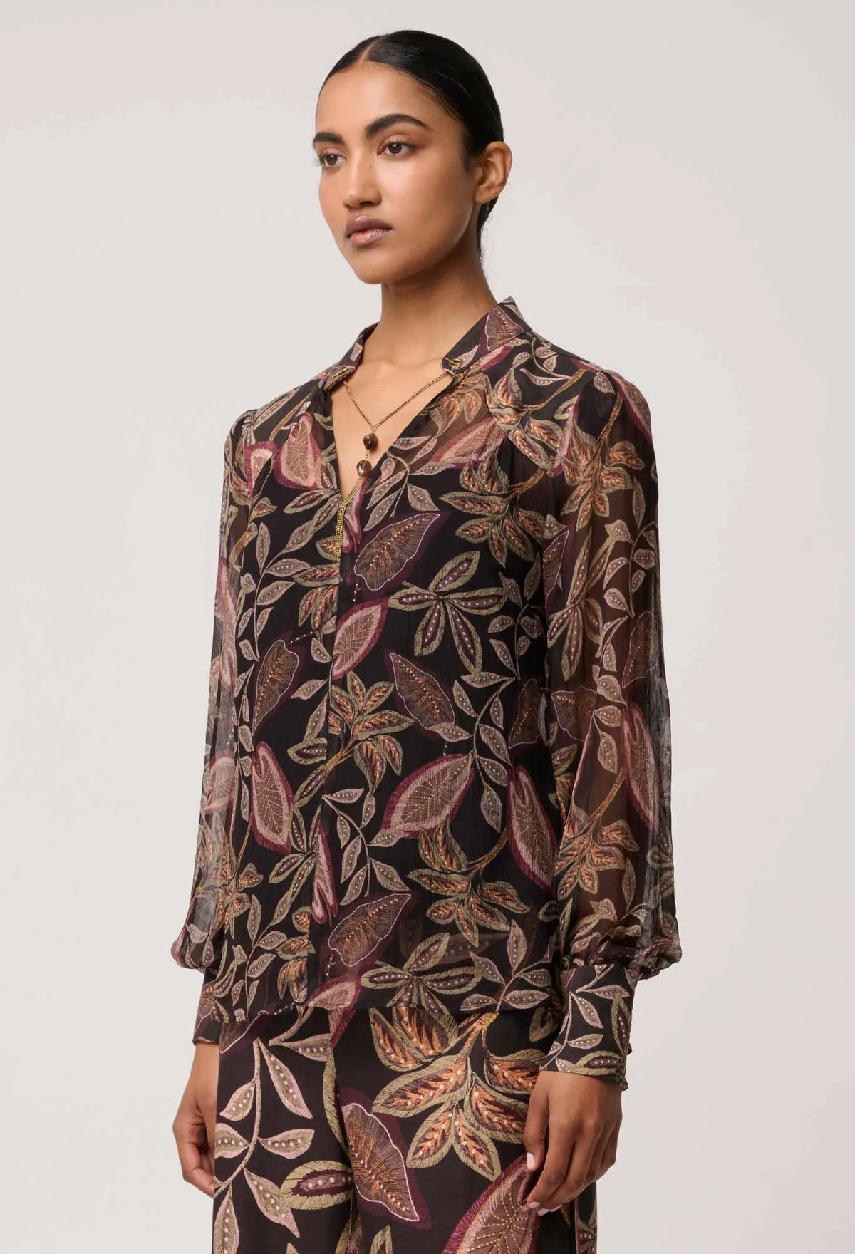Once Was - Freya Sheer Viscose Blouse Dark Tropique
