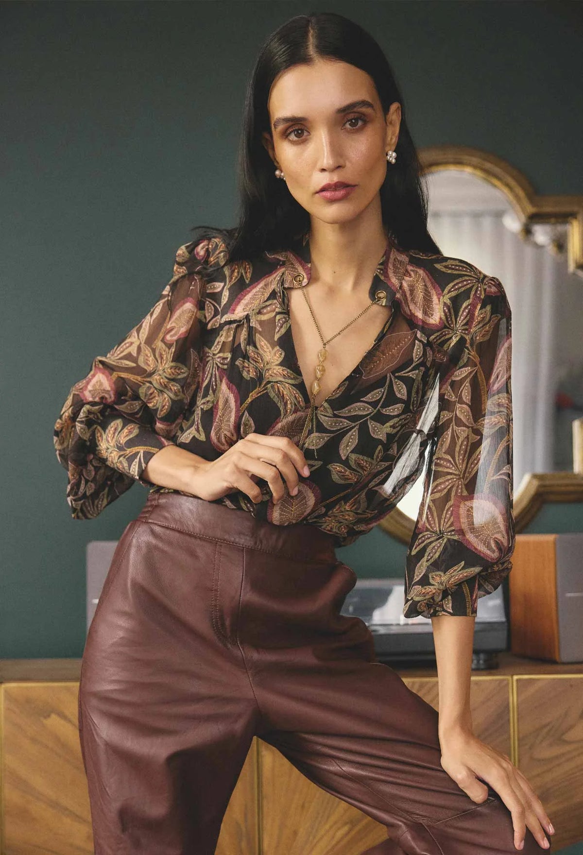 Once Was - Freya Sheer Viscose Blouse Dark Tropique