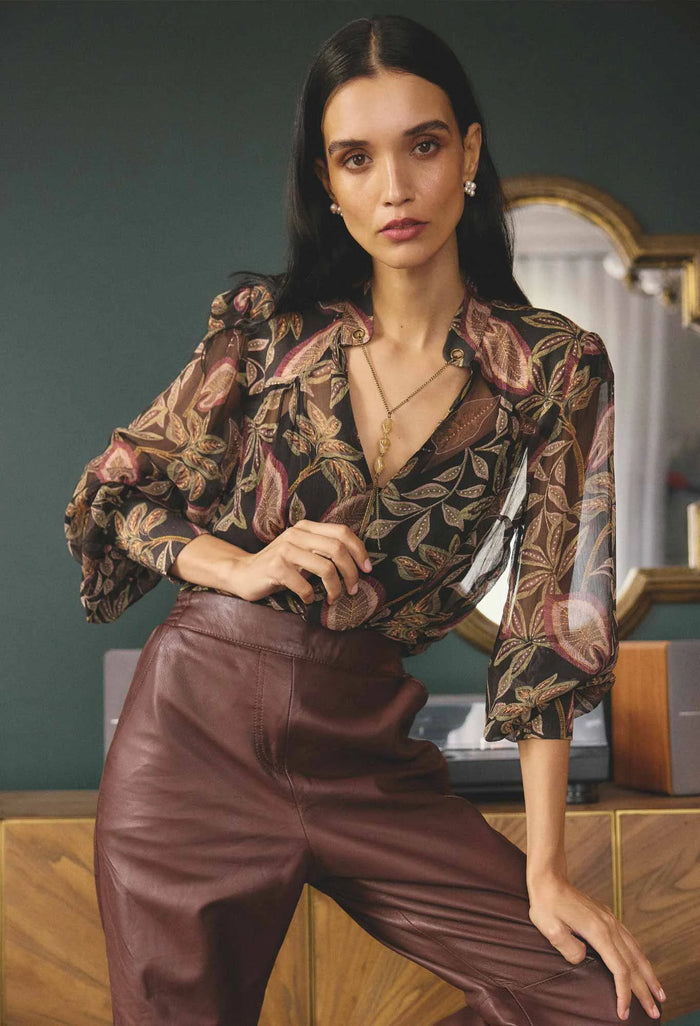 Once Was - Freya Sheer Viscose Blouse Dark Tropique