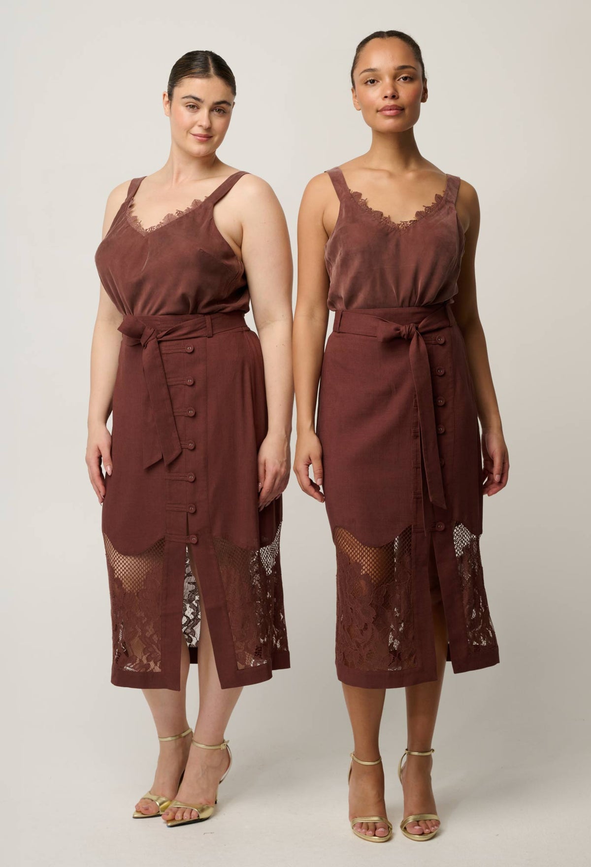 Once Was Julien Lace Trim Cami in Rosewood - worn in two sizes