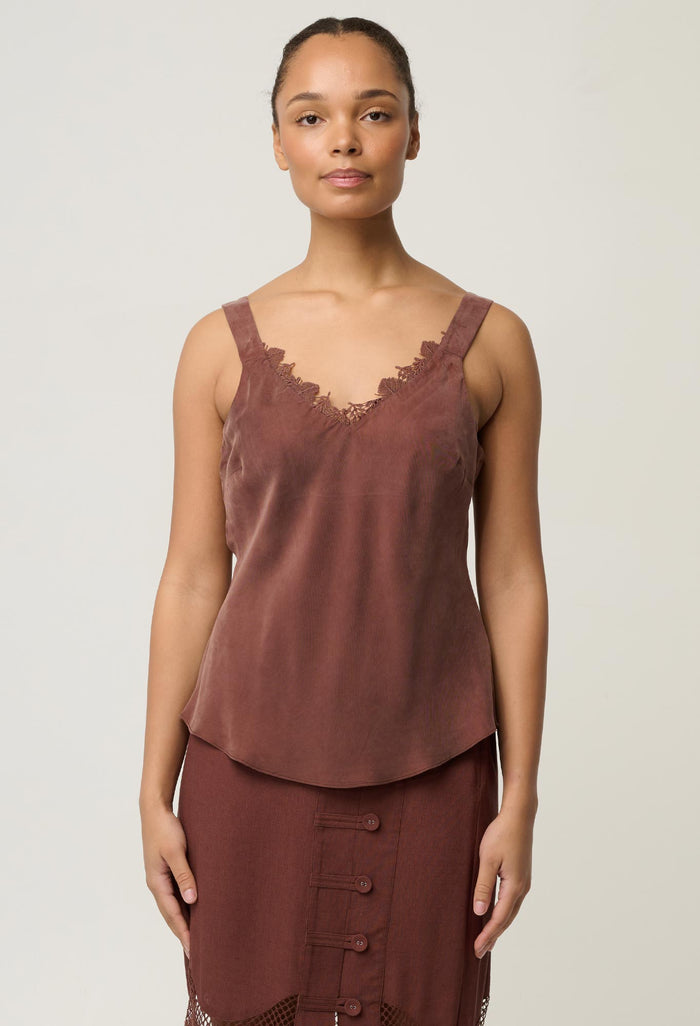 Once Was Julien Lace Trim Cami in Rosewood - front