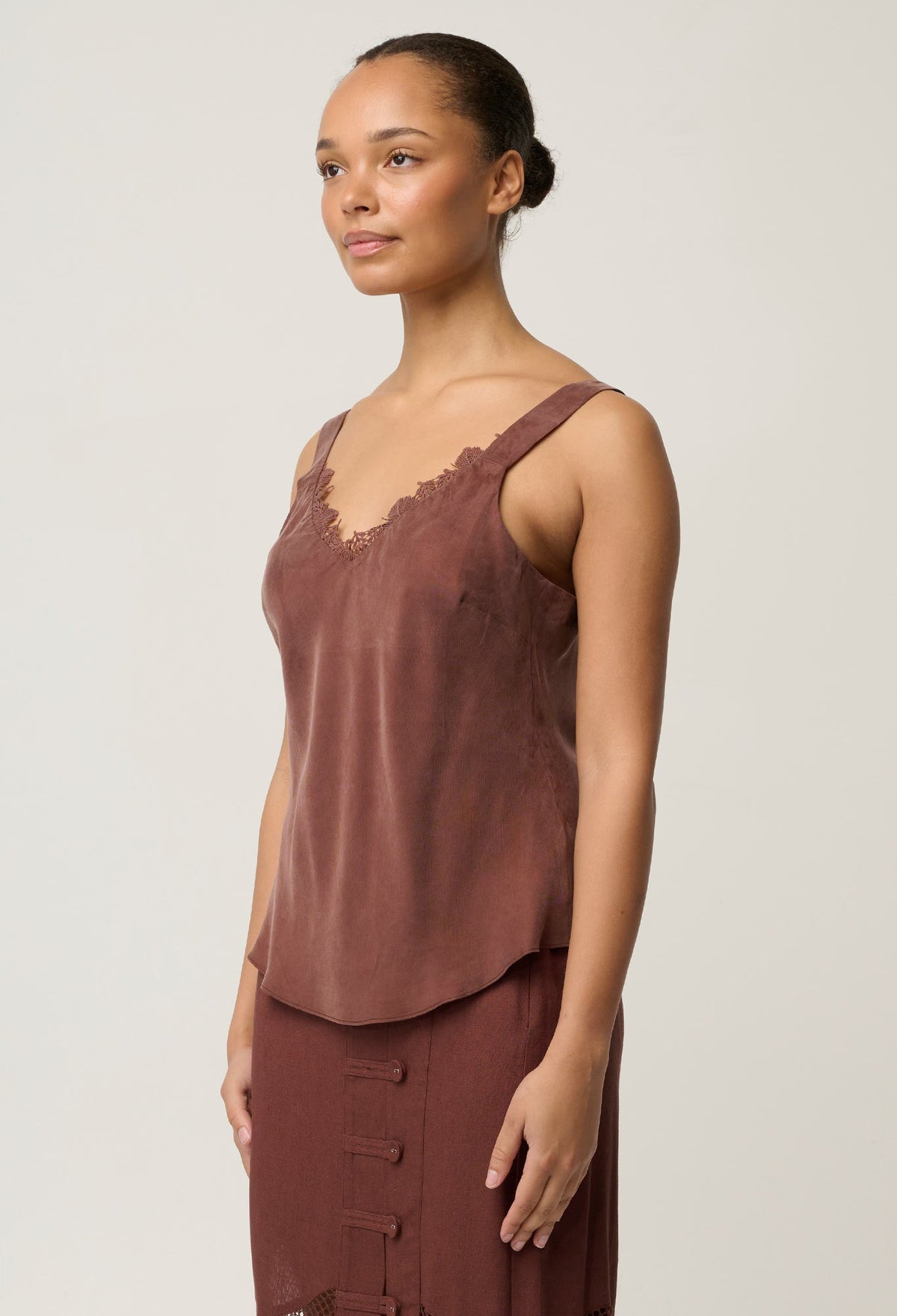 Once Was Julien Lace Trim Cami in Rosewood - side