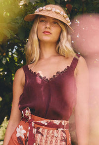 Once Was Julien Lace Trim Cami in Rosewood