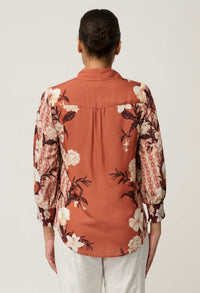 OnceWas Nerine print shirt in Amber Vine, back view