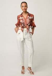 OnceWas Nerine print shirt in Amber Vine shown in movement