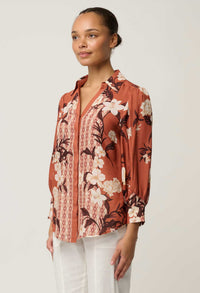 OnceWas Nerine print shirt in Amber Vine, side view