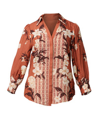 OnceWas Nerine shirt in the Amber Vine print, detail of the fabric